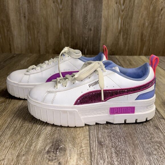Puma Mayze Glitz Girls Youth US Size 5 Platform 385142-01 Shoes White Pink Blue - Picture 5 of 11